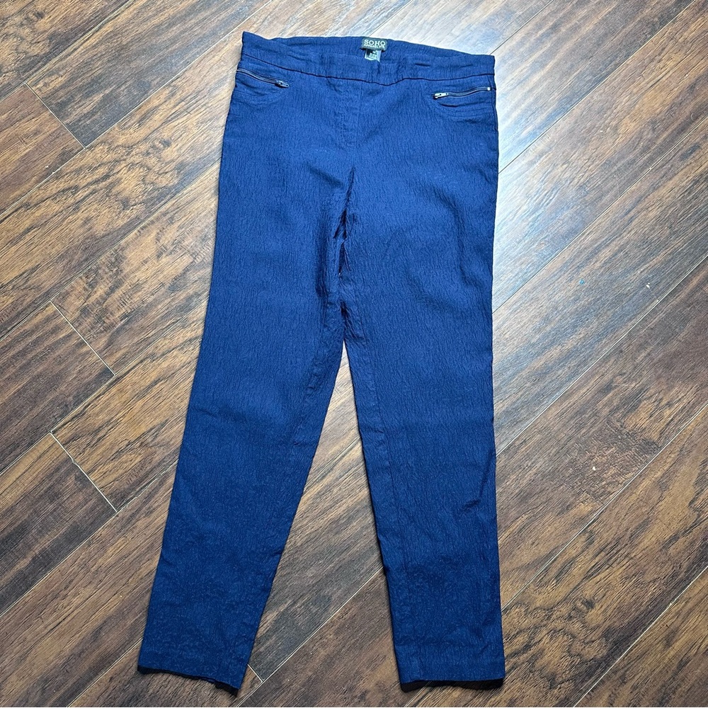 Soho Apparel Ltd Blue Jacquard Pull On Pants